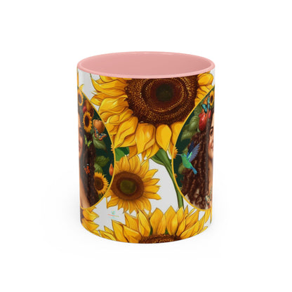 Organically Me B Sunflower Plant Garden Vegan Ceramic Plant Mug with Black woman (11oz) 8 Color Combos