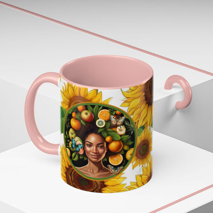 Organically Me Sunflower Plant Garden Vegan Ceramic Plant Mug with Black woman (11oz) 8 Color Combos