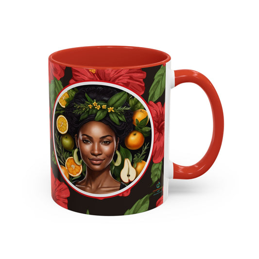 Organically Me Red and White Hibiscus Plant Garden Vegan Ceramic Plant Mug with Black woman (11oz) 8 Color Combos