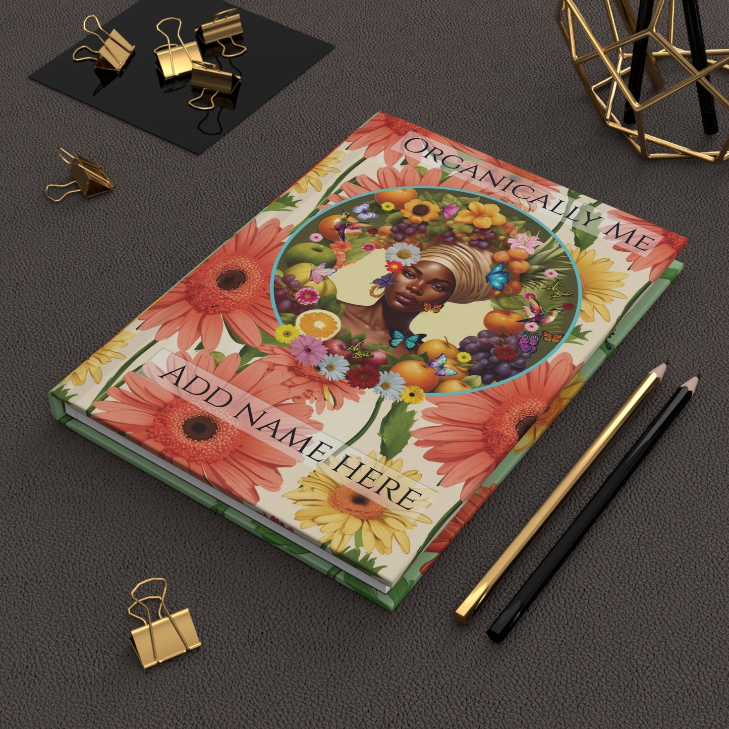 100% Organic Daisy Joy3 Plant Garden & Vegan Hardcover Journal, Black Woman Matte 150 pages Double Sided, May be PERSONALIZED