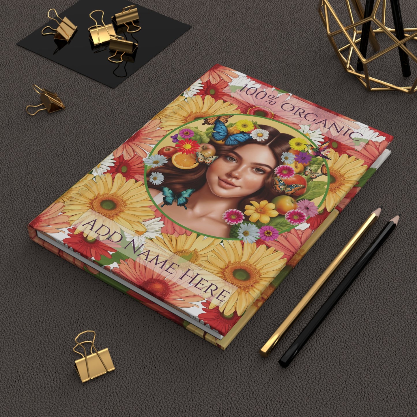 100% Organic Gerber Joy2 Plant Garden & Vegan Hardcover Journal, Matte 150 pages, May be PERSONALIZED