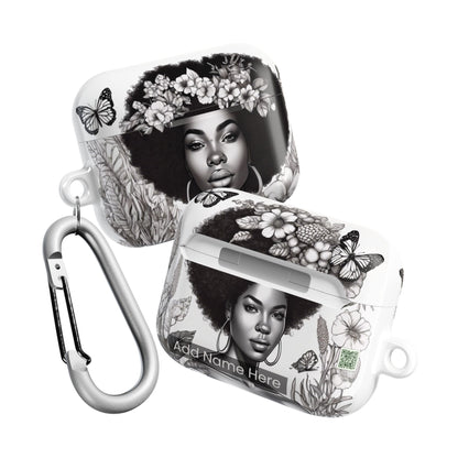 AirPods Case: Afro Queen Black & White Floral Garden Design with Butterflies, Plants & Black Woman for AirPods Pro Gen 1 & 2, AirPods Gen 1, Gen 2, Gen 3