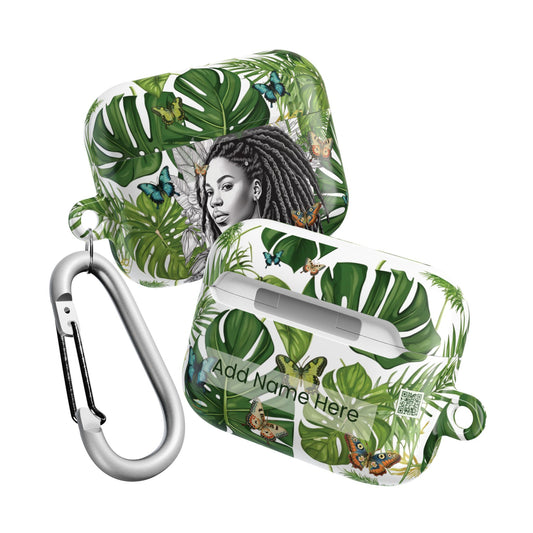 AirPod2 Case: A Monstera Plant Nadia Garden Butterfly Case with Black Woman with locs Design for AirPods Pro Gen 1 & 2, AirPods Gen 1, Gen 2, Gen 3