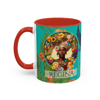 Organically Me A Caribbean Regina Hibiscus Plant, Garden Vegan Ceramic PERSONALIZABLE Mug with Black woman (11oz) 8 Color Combos