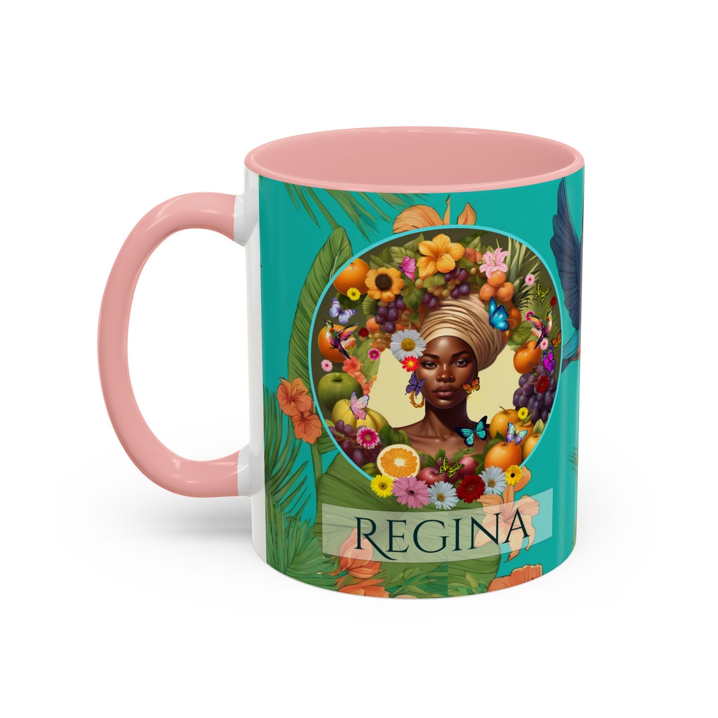 Organically Me A Caribbean Regina Hibiscus Plant, Garden Vegan Ceramic PERSONALIZABLE Mug with Black woman (11oz) 8 Color Combos