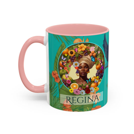 Organically Me A Caribbean Regina Hibiscus Plant, Garden Vegan Ceramic PERSONALIZABLE Mug with Black woman (11oz) 8 Color Combos