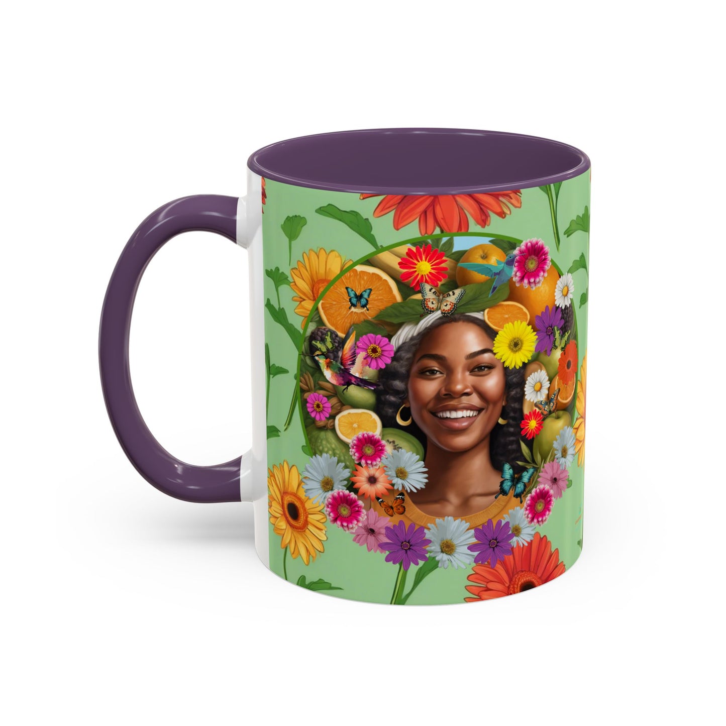 Organically Me A Joy Daisy Plant Garden Vegan Ceramic Plant Mug with Black woman (11oz) 8 Color Combos