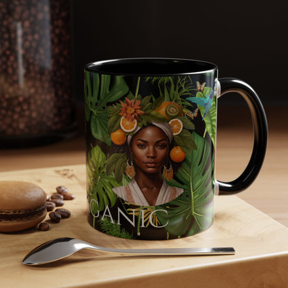 100% Organic Black Jungle Plant Garden Vegan Ceramic Plant Mug with (11oz) 8 Color Combos Double-Side Design