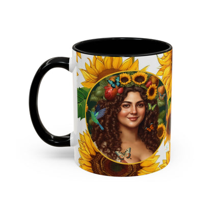 Organically Me B Sunflower Plant Garden Vegan Ceramic Plant Mug with Black woman (11oz) 8 Color Combos