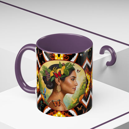 Organically Me A Tribal Butterfly Plant Garden Vegan Ceramic Plant Mug with Black woman (11oz) 8 Color Combos