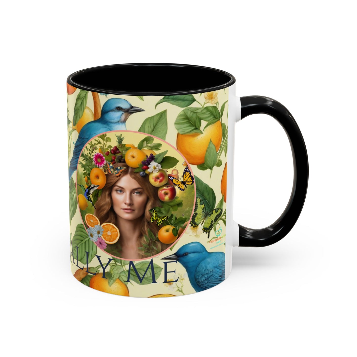 Organically Me A Lemon Bluebird Leda Plant Garden Vegan Ceramic Plant Mug with Black woman (11oz) 8 Color Combos