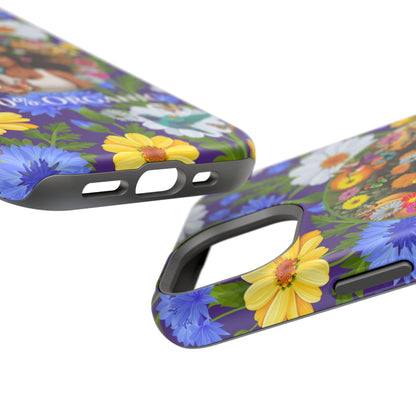 100% Organic Purple Plant Garden: Tough iPhone 15 Case with Eco Floral and Black Woman