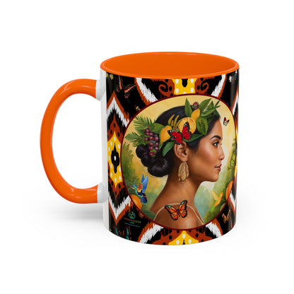 Organically Me A Tribal Butterfly Plant Garden Vegan Ceramic Plant Mug with Black woman (11oz) 8 Color Combos