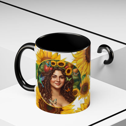 Organically Me B Sunflower Plant Garden Vegan Ceramic Plant Mug with Black woman (11oz) 8 Color Combos