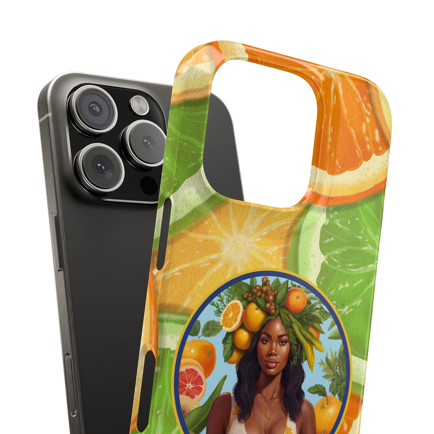 Organically Me Citrus Fruits Garden Snap Phone Case with Black Woman, Veggie Chic for Androids and iPhone models