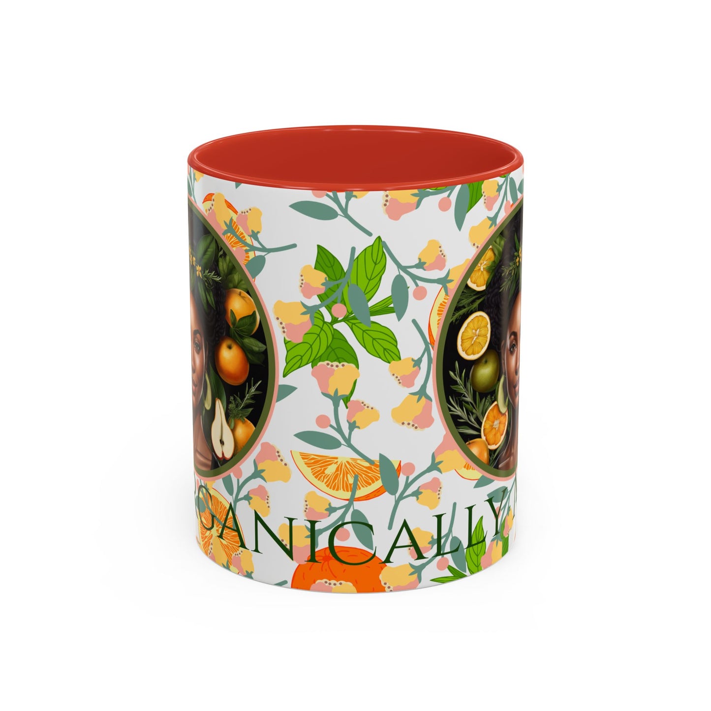 Organically Me Pink and Green Plant Garden Vegan Ceramic Plant Mug with Black woman (11oz) 8 Color Combos