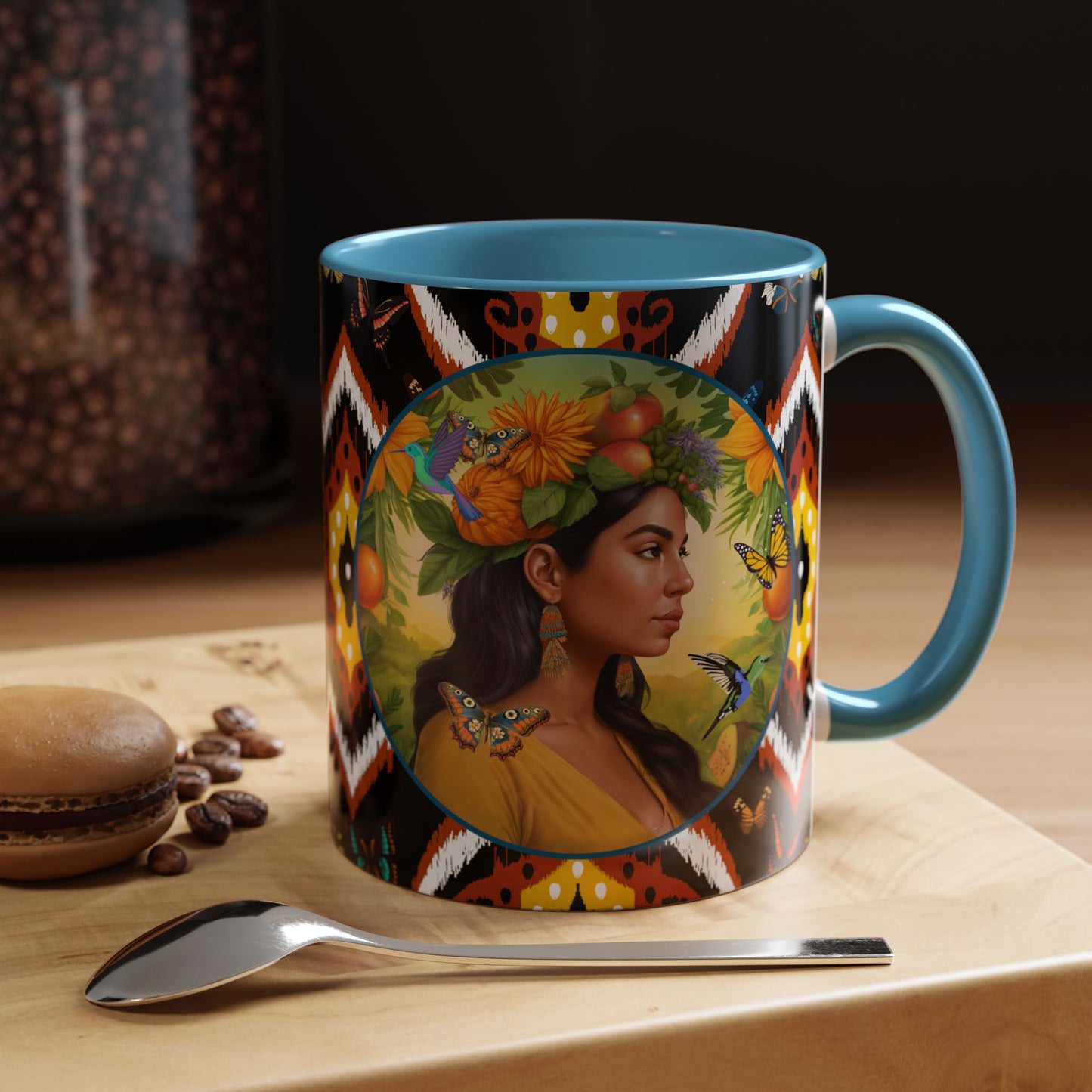 Organically Me A Tribal Butterfly Plant Garden Vegan Ceramic Plant Mug with Black woman (11oz) 8 Color Combos