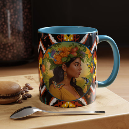Organically Me A Tribal Butterfly Plant Garden Vegan Ceramic Plant Mug with Black woman (11oz) 8 Color Combos