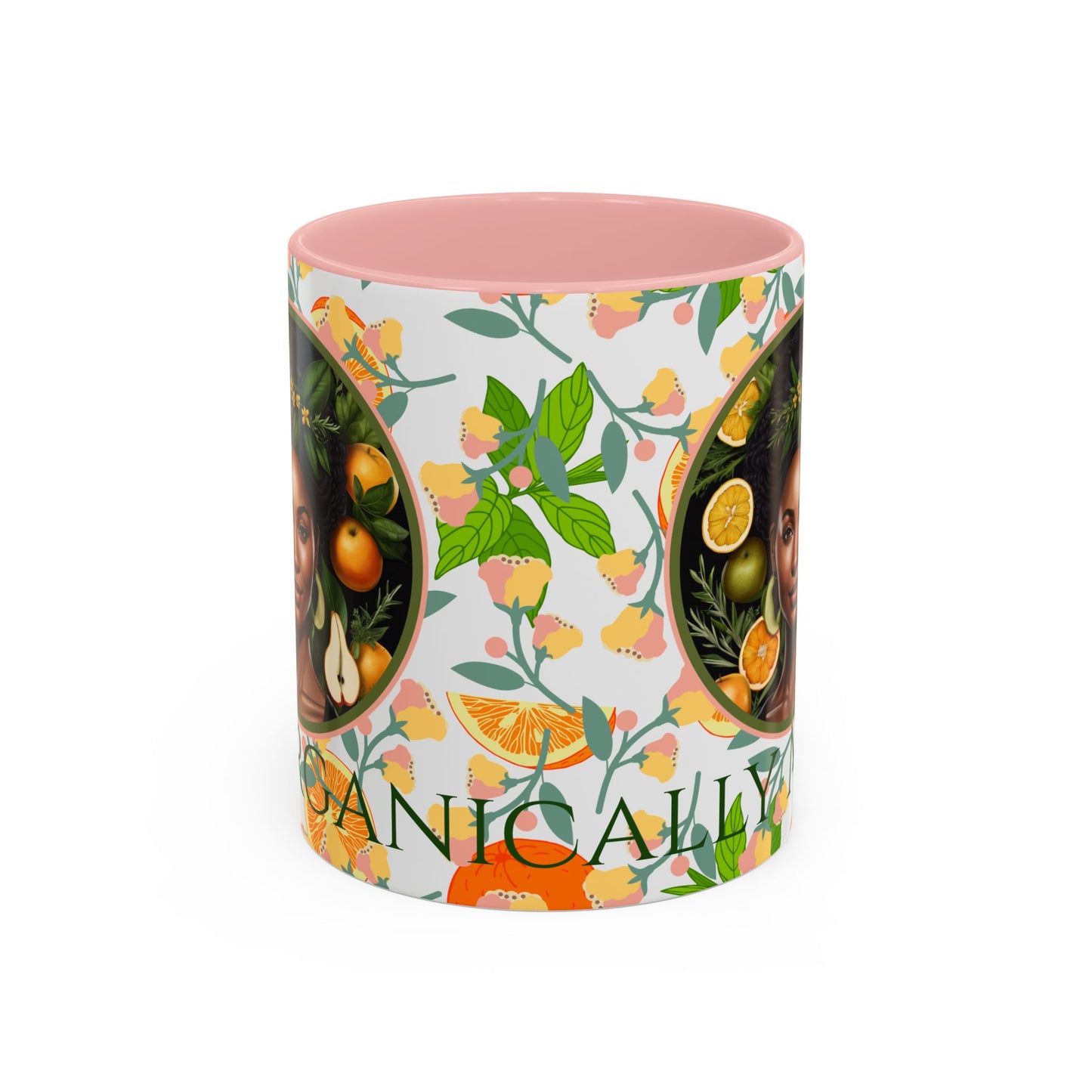 Organically Me Pink and Green Plant Garden Vegan Ceramic Plant Mug with Black woman (11oz) 8 Color Combos