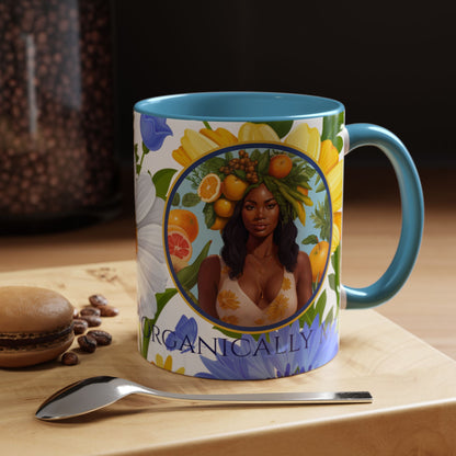 Organically Me Blue & Yellow Daisy Joyce Plant Garden Vegan Ceramic Plant Mug with Black woman (11oz) 8 Color Combos