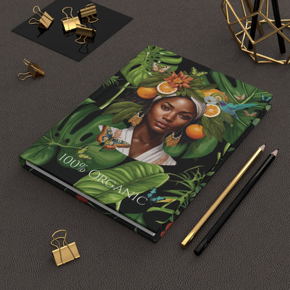 100% Organic Black Jungle Plant Garden & Vegan Hardcover Journal, Matte 150 pages, Black women Double-Sided Design
