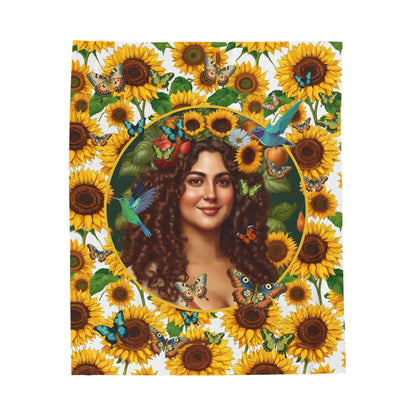 Organically Me B Sunflower Plant Garden Blanket, Wall Hanging, Tablecloth (Velveteen); 50 x 60in