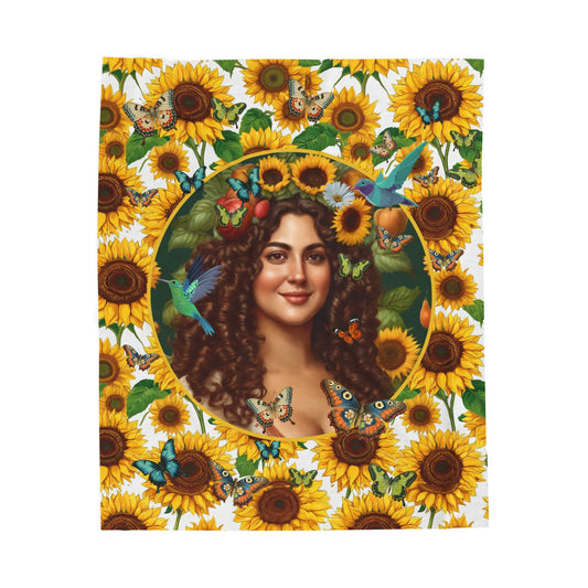 Organically Me B Sunflower Plant Garden Blanket, Wall Hanging, Tablecloth (Velveteen); 50 x 60in