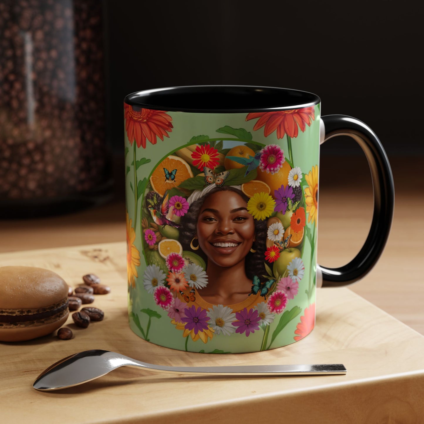 Organically Me A Joy Daisy Plant Garden Vegan Ceramic Plant Mug with Black woman (11oz) 8 Color Combos