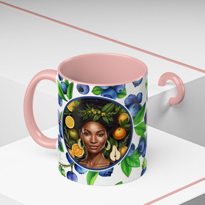 Organically Me Blueberry Plant Garden Vegan Ceramic Plant Mug with Black woman (11oz) 8 Color Combos