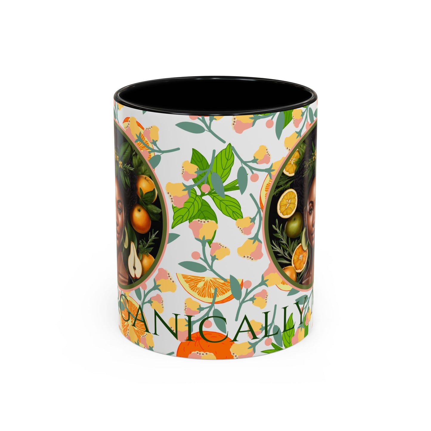 Organically Me Pink and Green Plant Garden Vegan Ceramic Plant Mug with Black woman (11oz) 8 Color Combos