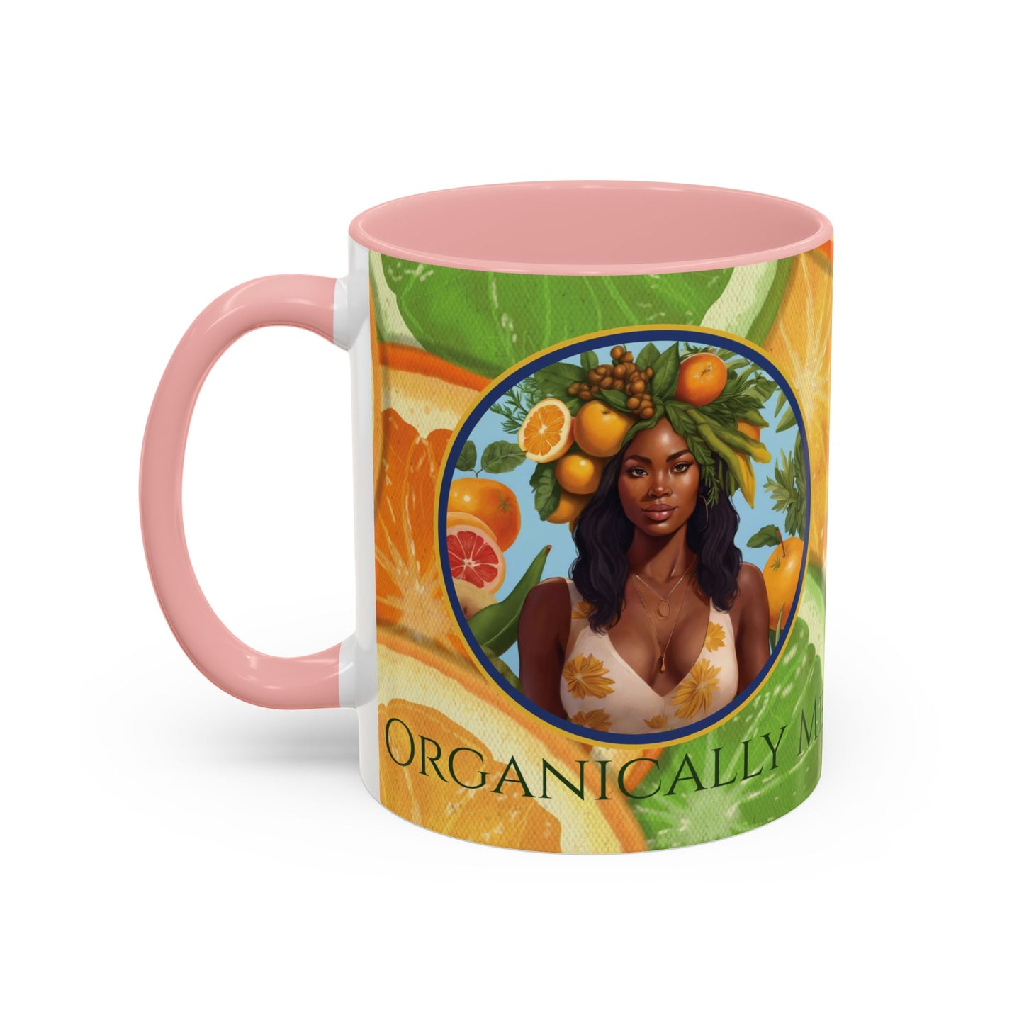 Organically Me Bright Citrus Plant Garden Vegan Ceramic Plant Mug with Black woman (11oz) 8 Color Combos