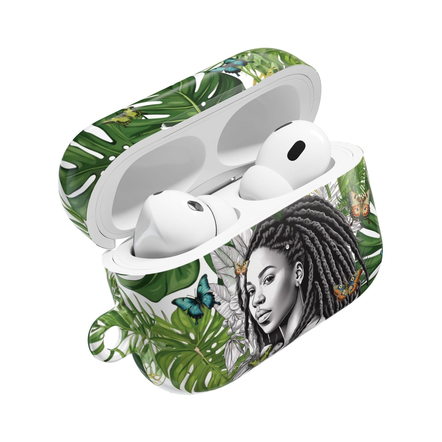 AirPod2 Case: A Monstera Plant Nadia Garden Butterfly Case with Black Woman with locs Design for AirPods Pro Gen 1 & 2, AirPods Gen 1, Gen 2, Gen 3