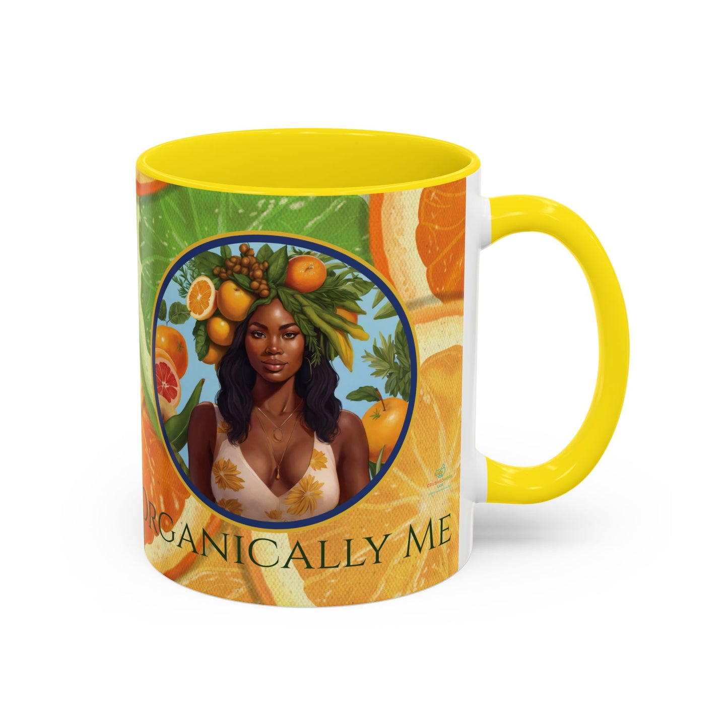 Organically Me Bright Citrus Plant Garden Vegan Ceramic Plant Mug with Black woman (11oz) 8 Color Combos