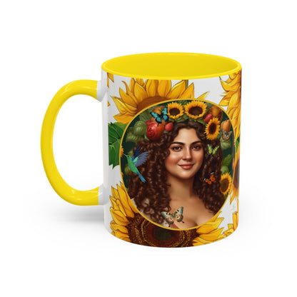 Organically Me B Sunflower Plant Garden Vegan Ceramic Plant Mug with Black woman (11oz) 8 Color Combos