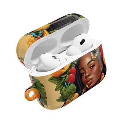 AirPods Case: Wynter Locs Veggie Tribal Ikat Design with Butterflies, Plants & Black Woman for AirPods Pro Gen 1 & 2, AirPods Gen 1, Gen 2, Gen 3