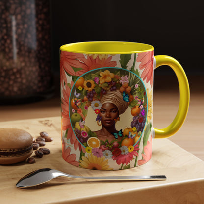 100% Organic Daisy Joy3 Plant Garden Vegan Ceramic Plant Mug, Black Woman Double Sided (11oz) 8 Color Combos