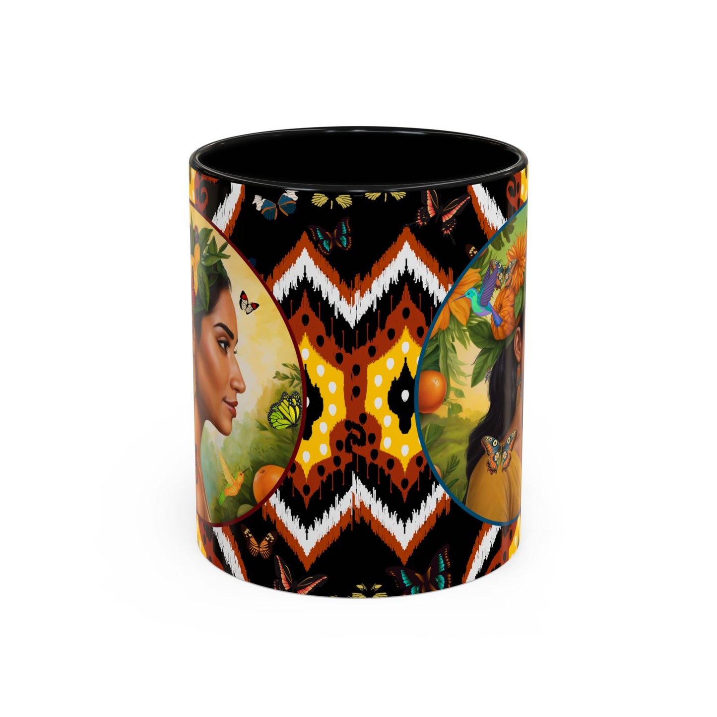 Organically Me A Tribal Butterfly Plant Garden Vegan Ceramic Plant Mug with Black woman (11oz) 8 Color Combos