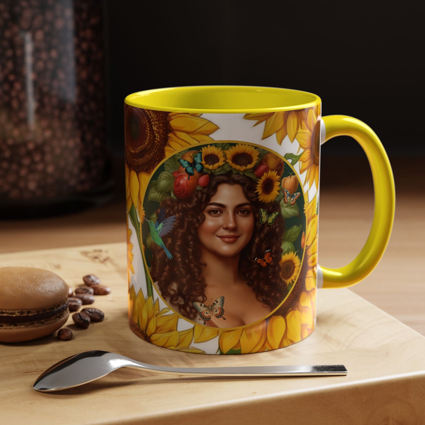 Organically Me B Sunflower Plant Garden Vegan Ceramic Plant Mug with Black woman (11oz) 8 Color Combos