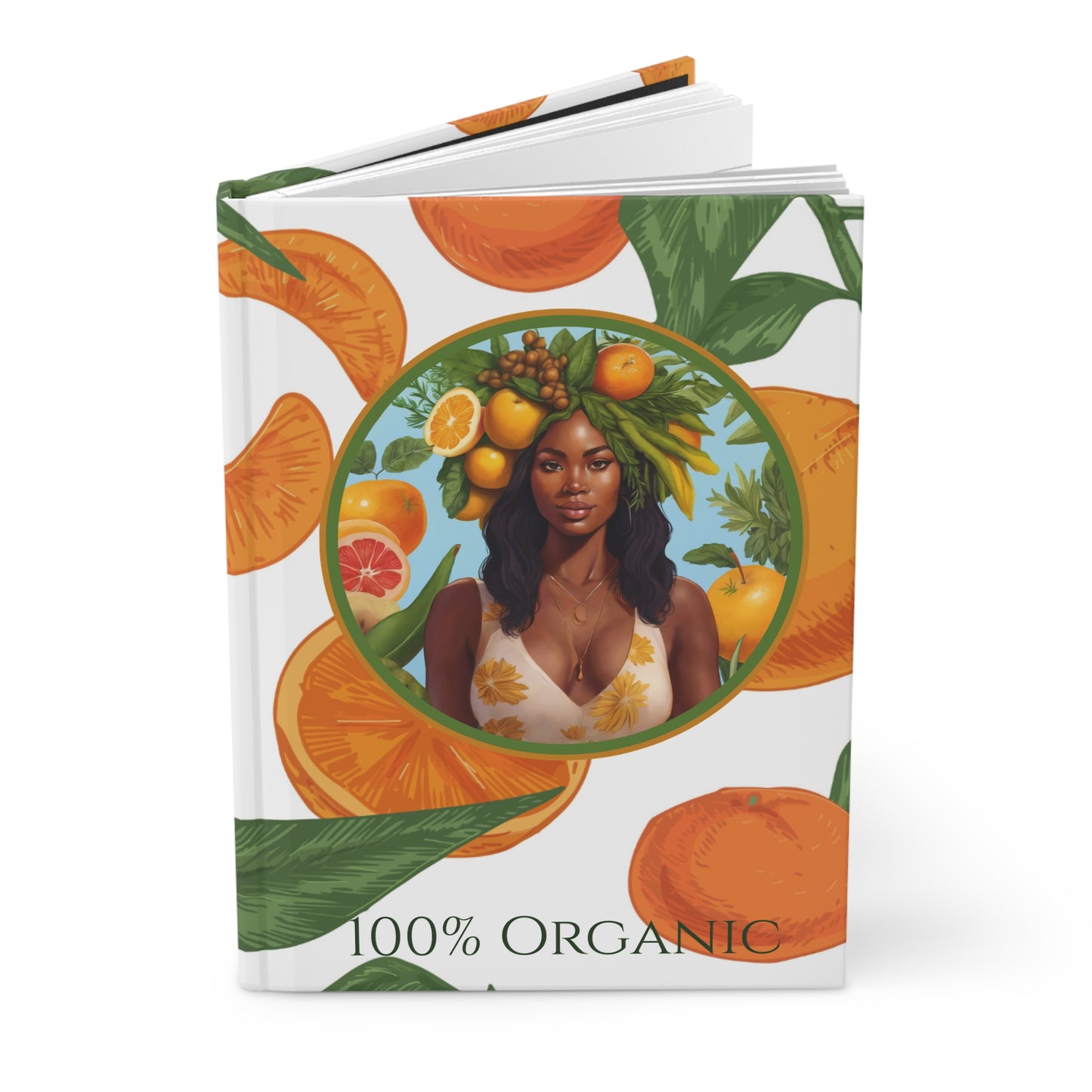 100% Organic Orange Plant, Garden & Vegan Hardcover Journal, Matte 150 pages, Black women