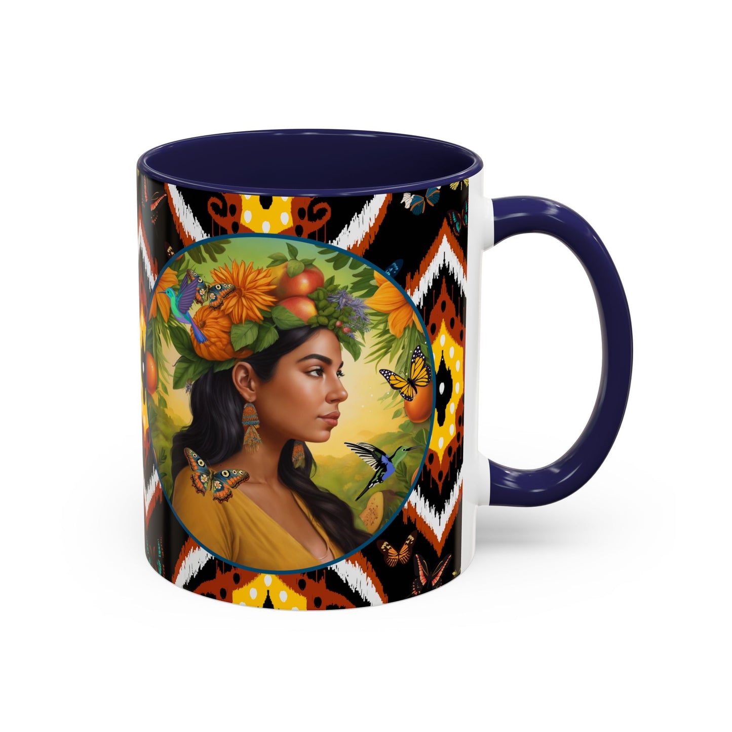 Organically Me A Tribal Butterfly Plant Garden Vegan Ceramic Plant Mug with Black woman (11oz) 8 Color Combos