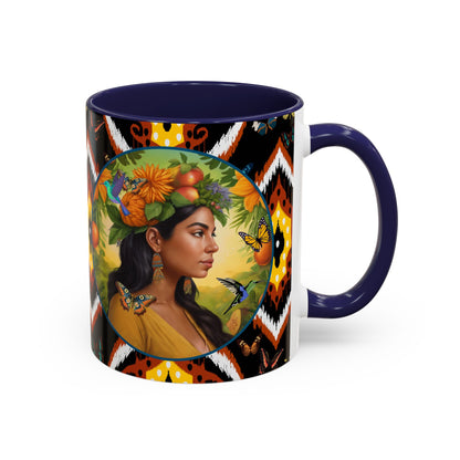 Organically Me A Tribal Butterfly Plant Garden Vegan Ceramic Plant Mug with Black woman (11oz) 8 Color Combos