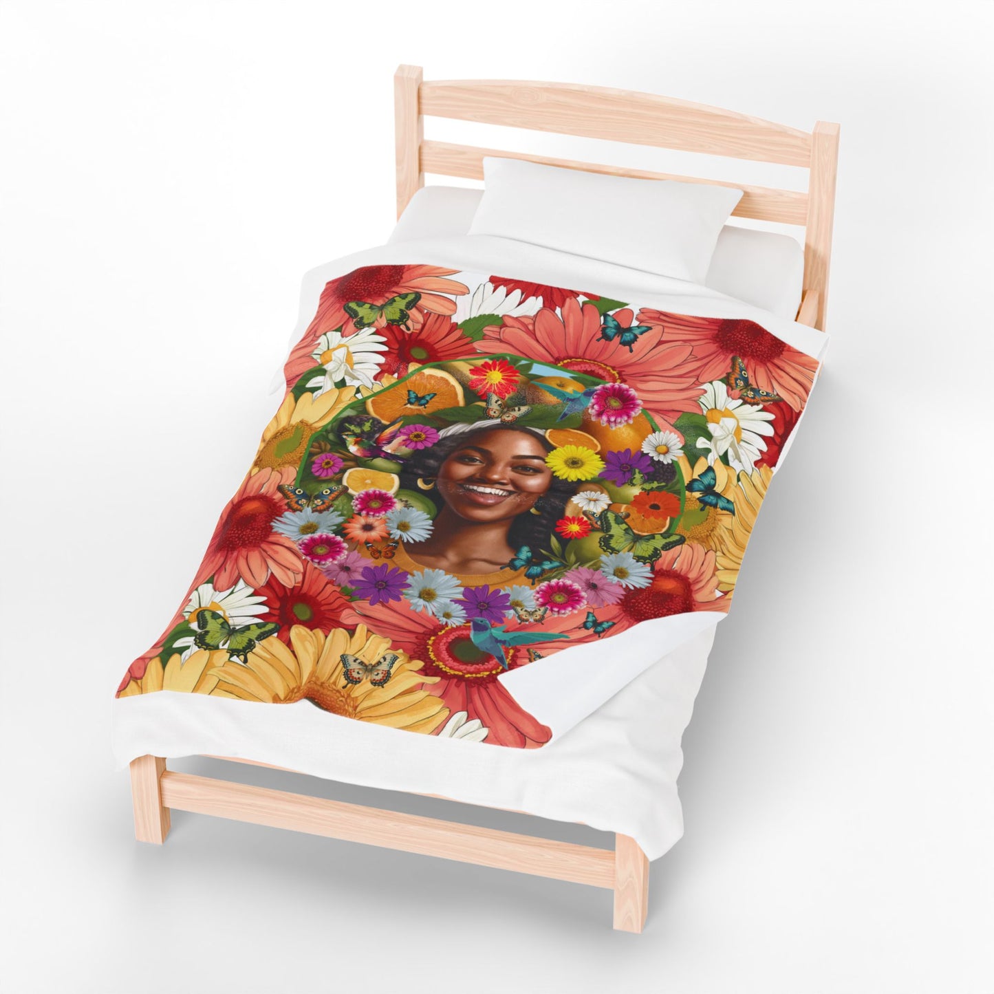 Organically Me A Joy Daisy Plant & Garden Blanket, Wall Hanging, Tablecloth (Velveteen) with Black Woman; 50 x 60in