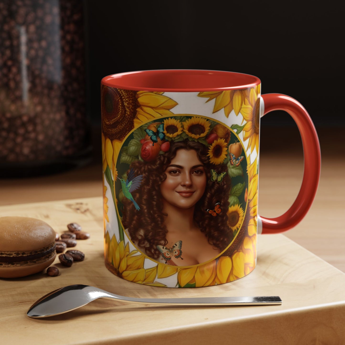 Organically Me B Sunflower Plant Garden Vegan Ceramic Plant Mug with Black woman (11oz) 8 Color Combos