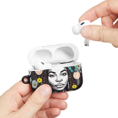 AirPods Case (Personalized): Kai Queen of Locs Garden Plant Green Tribal Ikat Design with Butterflies & Black Woman; AirPods Pro Gen 1 & 2, AirPods Gen 1, Gen 2, Gen 3