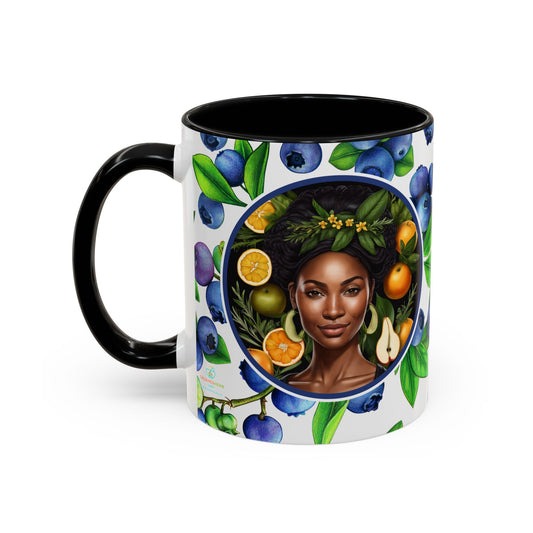 Organically Me Blueberry Plant Garden Vegan Ceramic Plant Mug with Black woman (11oz) 8 Color Combos