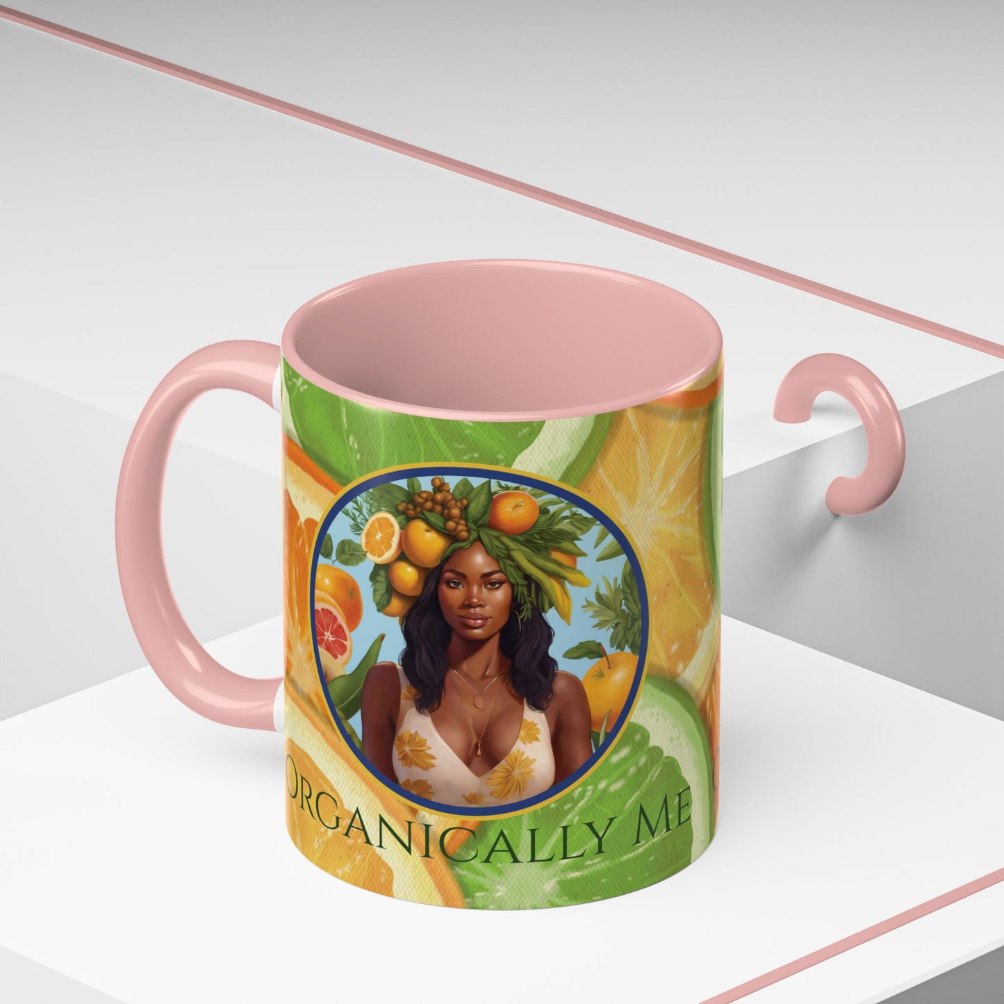 Organically Me Bright Citrus Plant Garden Vegan Ceramic Plant Mug with Black woman (11oz) 8 Color Combos