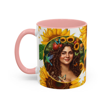 Organically Me B Sunflower Plant Garden Vegan Ceramic Plant Mug with Black woman (11oz) 8 Color Combos