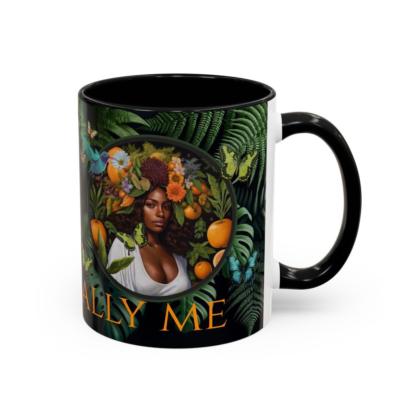 100% Organic A Fern Monstera Plant Garden Vegan Ceramic Plant Mug with Black woman (11oz) 8 Color Combos