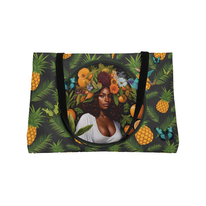 Organically Me A Lemon Bluebird Plant Garden Weekender Tote Bag with Black Woman