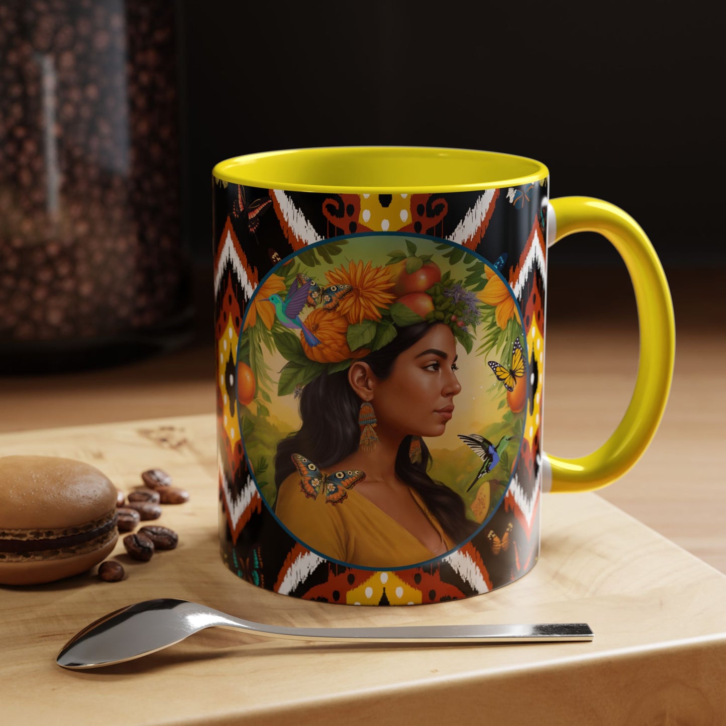 Organically Me A Tribal Butterfly Plant Garden Vegan Ceramic Plant Mug with Black woman (11oz) 8 Color Combos
